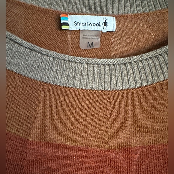 SMARTWOOL EDGEWOOD COLORBLOCK CREW SWEATER Orange Grey Wool Sweater Medium - Picture 3 of 4